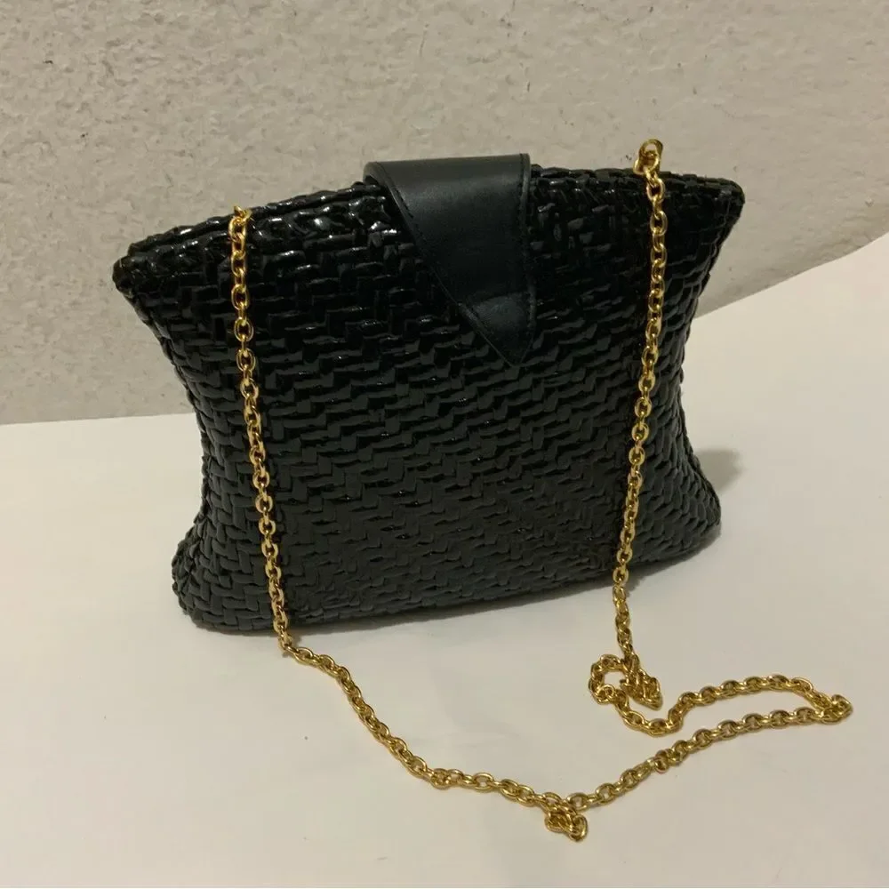 Impulse by SHARIF Leather & PVC Handwoven Basket Weave gold chain
